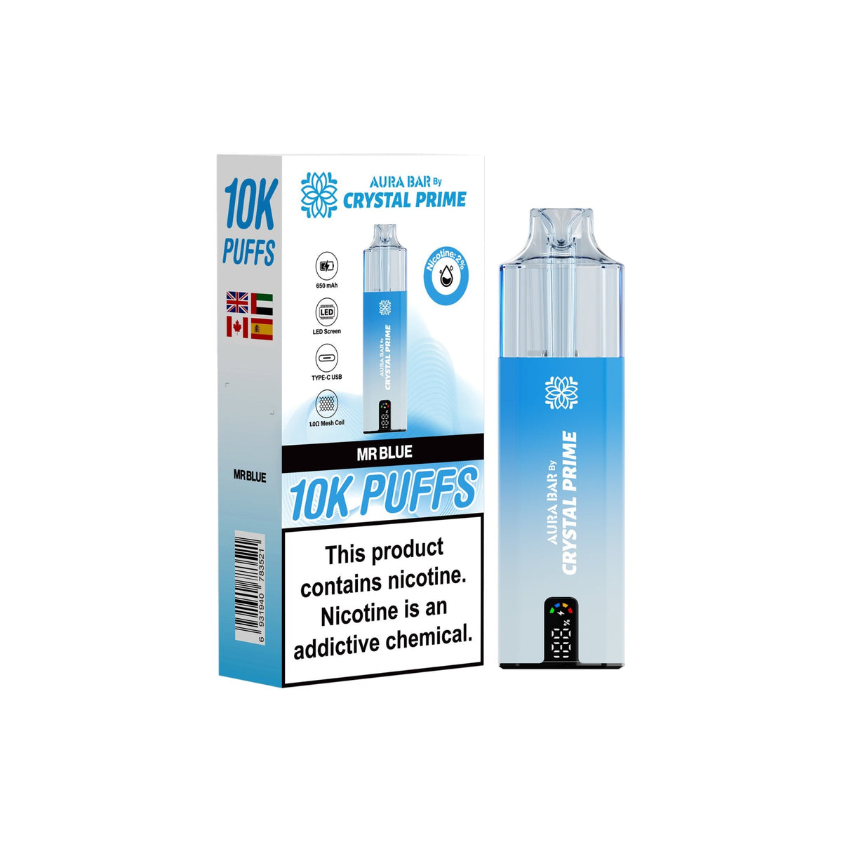 Crystal Prime Aura Bar 10000 Prefilled Vape Kit (Pack of 5)
