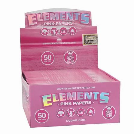 Elements Pink Papers with Sugar Gum - King Size Slim - Pack of 50 - Vape & Candy Wholesale