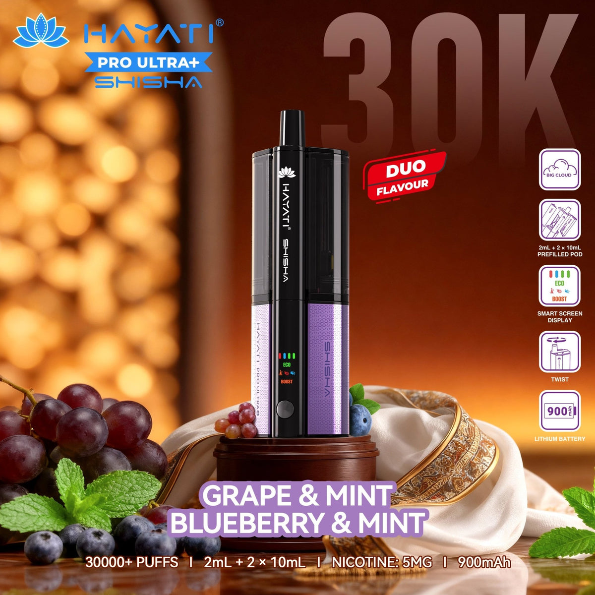 Hayati Pro Ultra+ Shisha 30K Prefilled Vape Kit (Pack of 5)