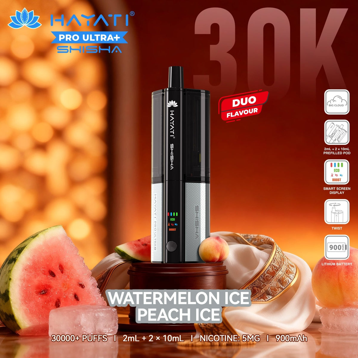 Hayati Pro Ultra+ Shisha 30K Prefilled Vape Kit (Pack of 5)
