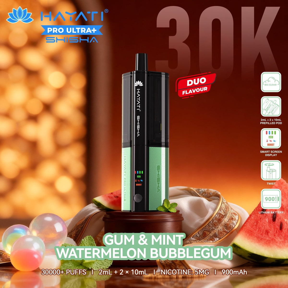 Hayati Pro Ultra+ Shisha 30K Prefilled Vape Kit (Pack of 5)