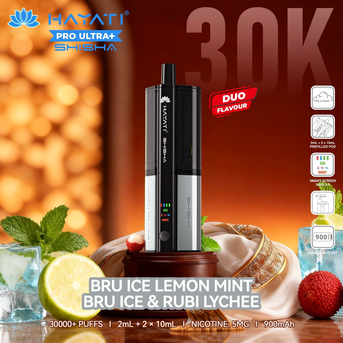 Hayati Pro Ultra+ Shisha 30K Prefilled Vape Kit (Pack of 5)