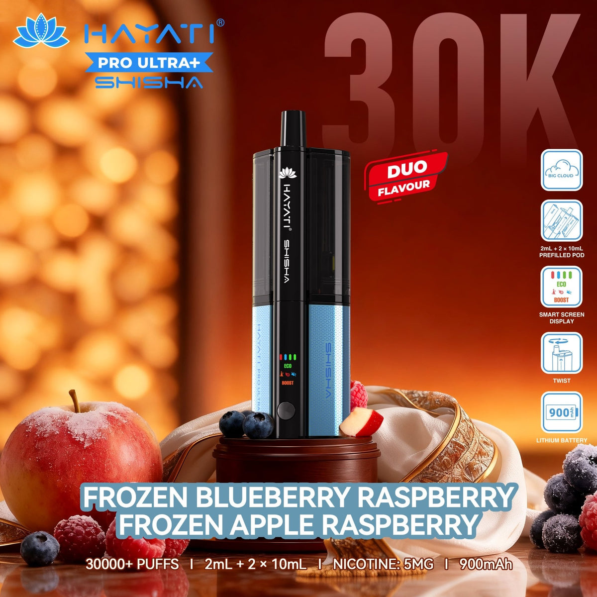 Hayati Pro Ultra+ Shisha 30K Prefilled Vape Kit (Pack of 5)