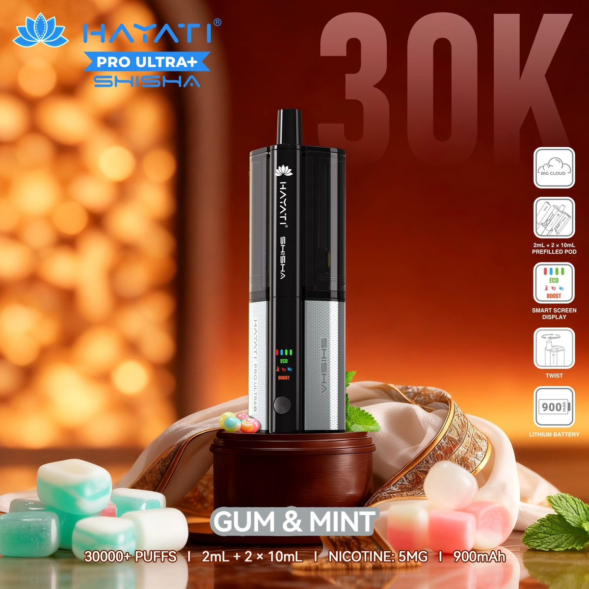 Hayati Pro Ultra+ Shisha 30K Prefilled Vape Kit (Pack of 5)