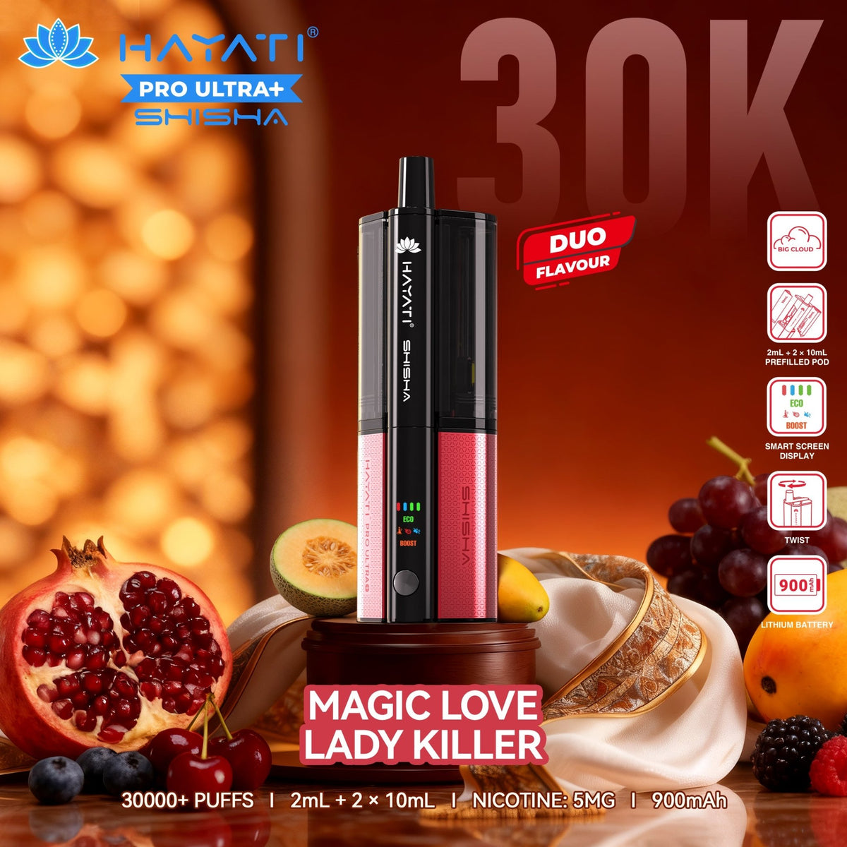Hayati Pro Ultra+ Shisha 30K Prefilled Vape Kit (Pack of 5)