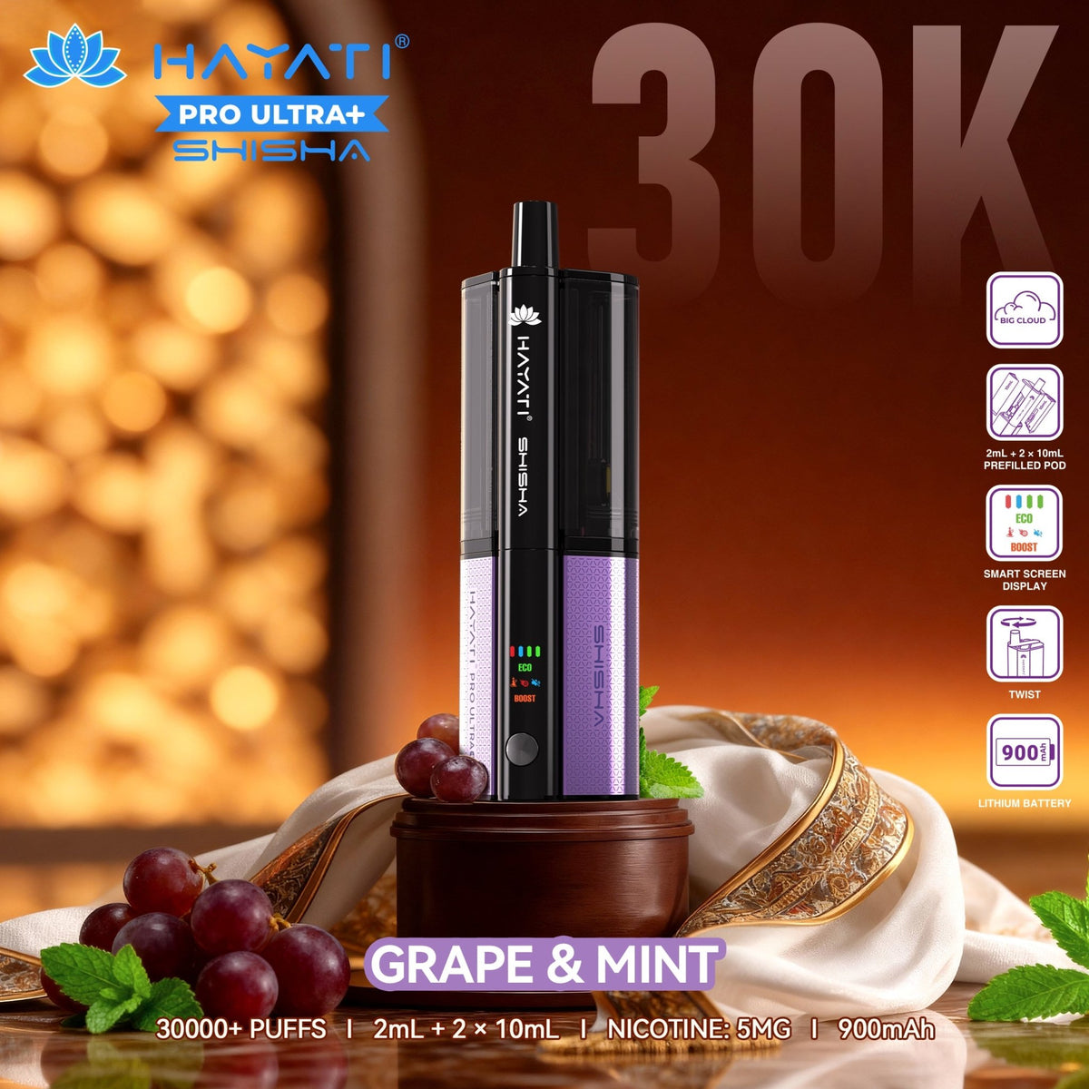 Hayati Pro Ultra+ Shisha 30K Prefilled Vape Kit (Pack of 5)