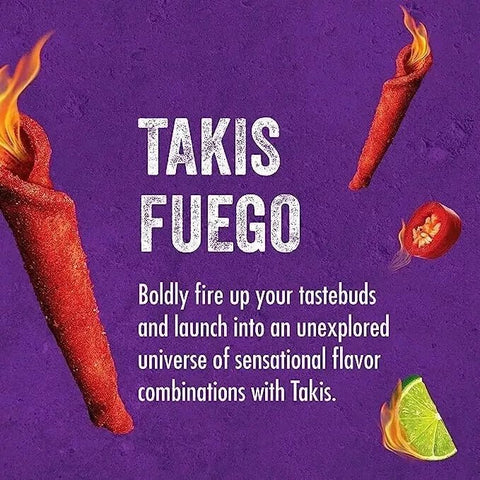 Takis Fuego Chili and Lime Flavour Tortilla Chips Pack of 10 - 180g - Vape & Candy Wholesale