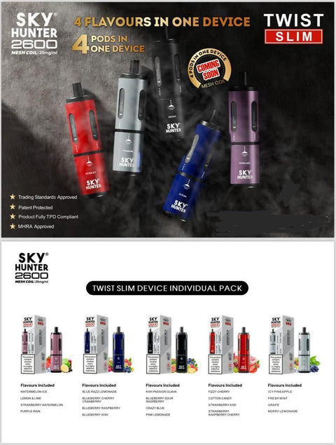 4 in 1 Sky Hunter 2600 Puffs Disposable Vape Pod Kit Pack of 5 - Vape & Candy Wholesale