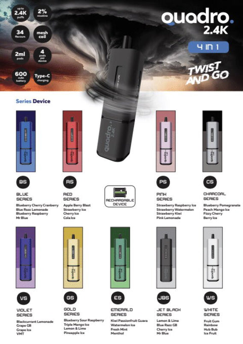 Quadro 2400 Puffs 4 in 1 Disposable Vape Pod Box of 5 - Vape & Candy Wholesale